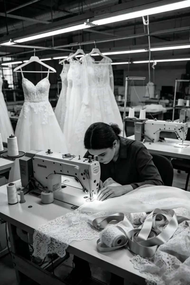 Wedding dress manufacturing process at OEMOD custom bridal gown factory