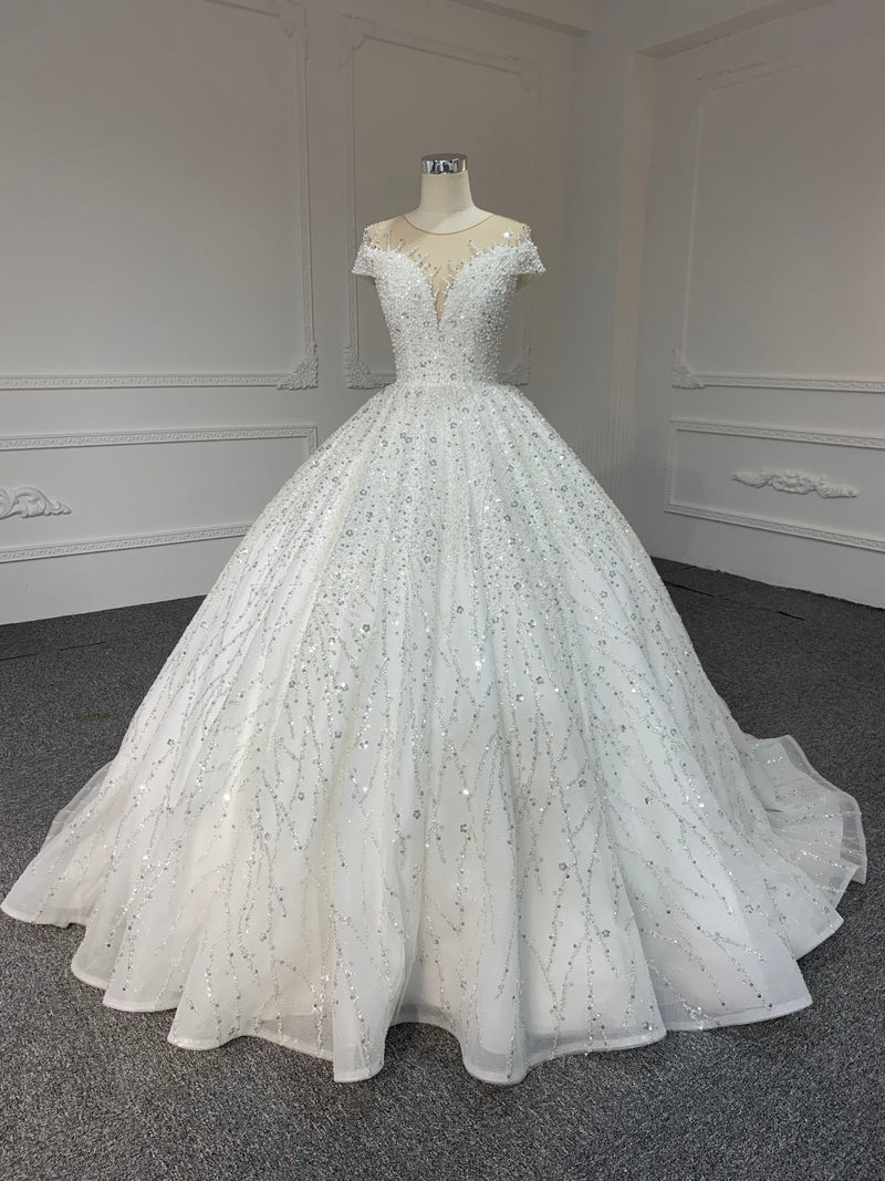 29798 29798- OEM illusion tulle beadings and sequins ballgown - wholesale wedding dress