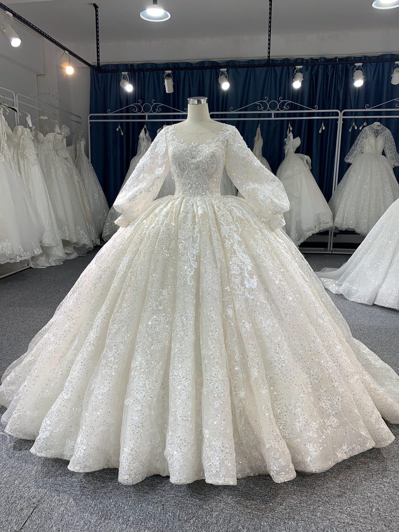 708 #708 Ball Gown Wedding Dress With Long Sleeves And Long Tail - wholesale wedding dress