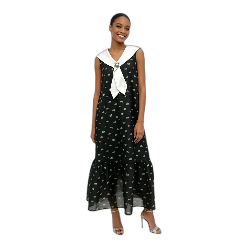 SV26-104 &ndash; Black Ditsy Floral Sailor Collar Midi Dress Wholesale