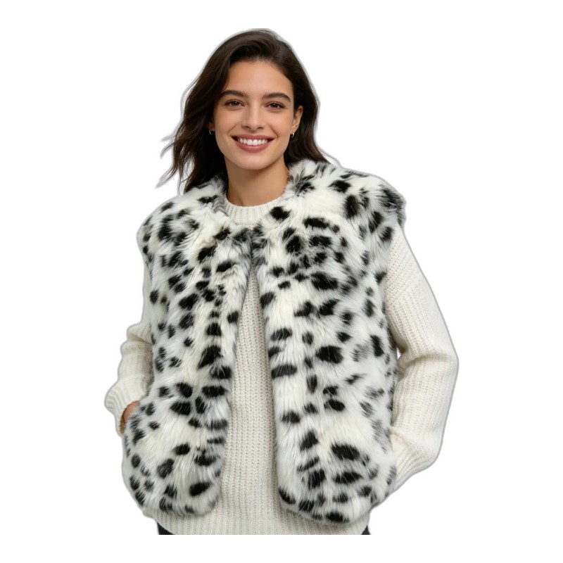 SV26-109 &ndash; Black & White Spotted Faux Fur Vest SV26-109 Wholesale
