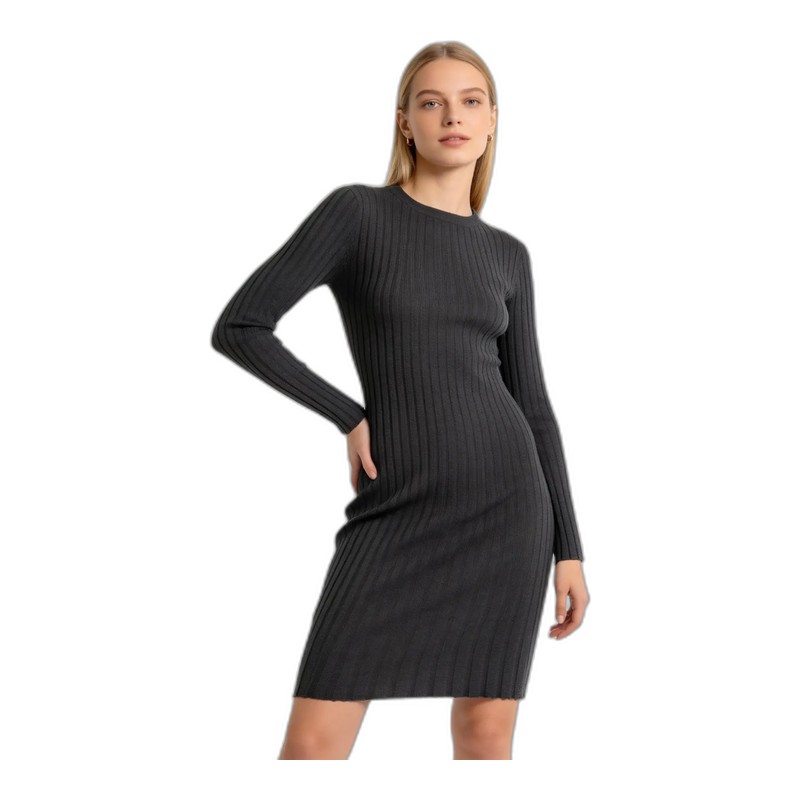 SV26-2 &ndash; Ribbed Knit Bodycon Midi Dress with Fluted Hem Wholesale