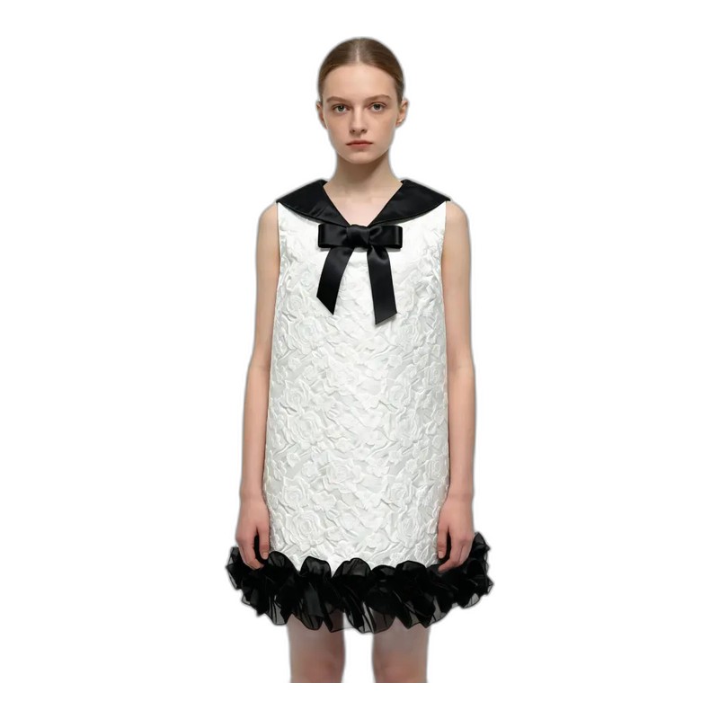 SV26-5 &ndash; Black and White Collared Mini Dress with Contrast Hem Wholesale