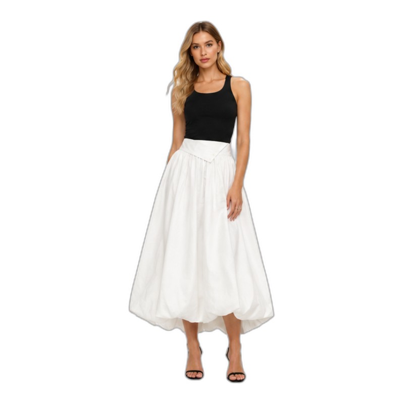 SV26-71 &ndash; Elegant White High Waist A-Line Midi Skirt | Minimalist Flowy Long Skirt for Women Wholesale