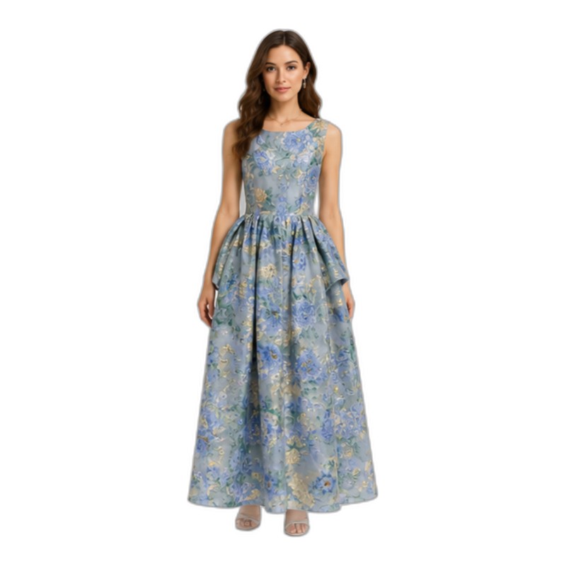 SV26-74 &ndash; Elegant Floral Jacquard Midi Dress - Sleeveless V-Neck A-Line Party Dress Wholesale