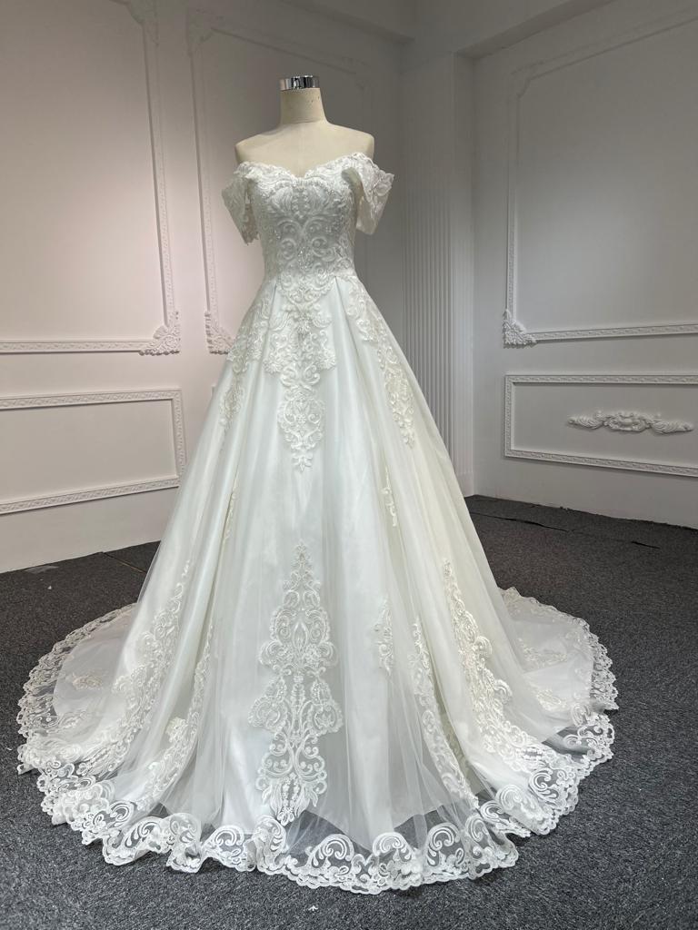 A9003 OEM#A9003 off the shoulder glitter tulle A line wedding dress - wholesale wedding dress