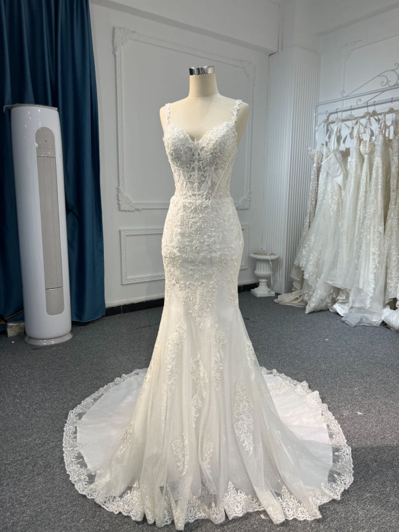 AH603-1 OEM#AH603-1 SPAGHETTI SLEEVES SEQUINS MERMAID DRESS - wholesale wedding dress