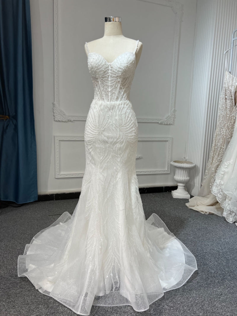 AH603 OEM#AH603 SPAGHETTI SLEEVES SEQUINS MERMAID DRESS - wholesale wedding dress