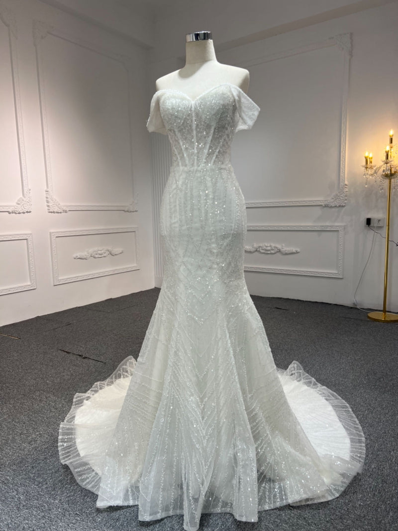 AH605 OEM#AH605 OFF THE SHOULDER LACE SWEETHEART MERMAID WEDDING DRESS - wholesale wedding dress