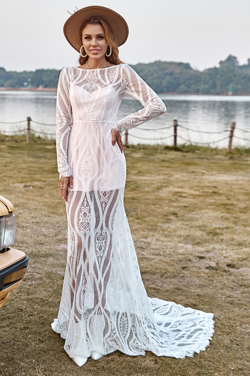 OEM-16 OEM-16 Long sleeves, crew neck, lace wedding dress - wholesale wedding dress