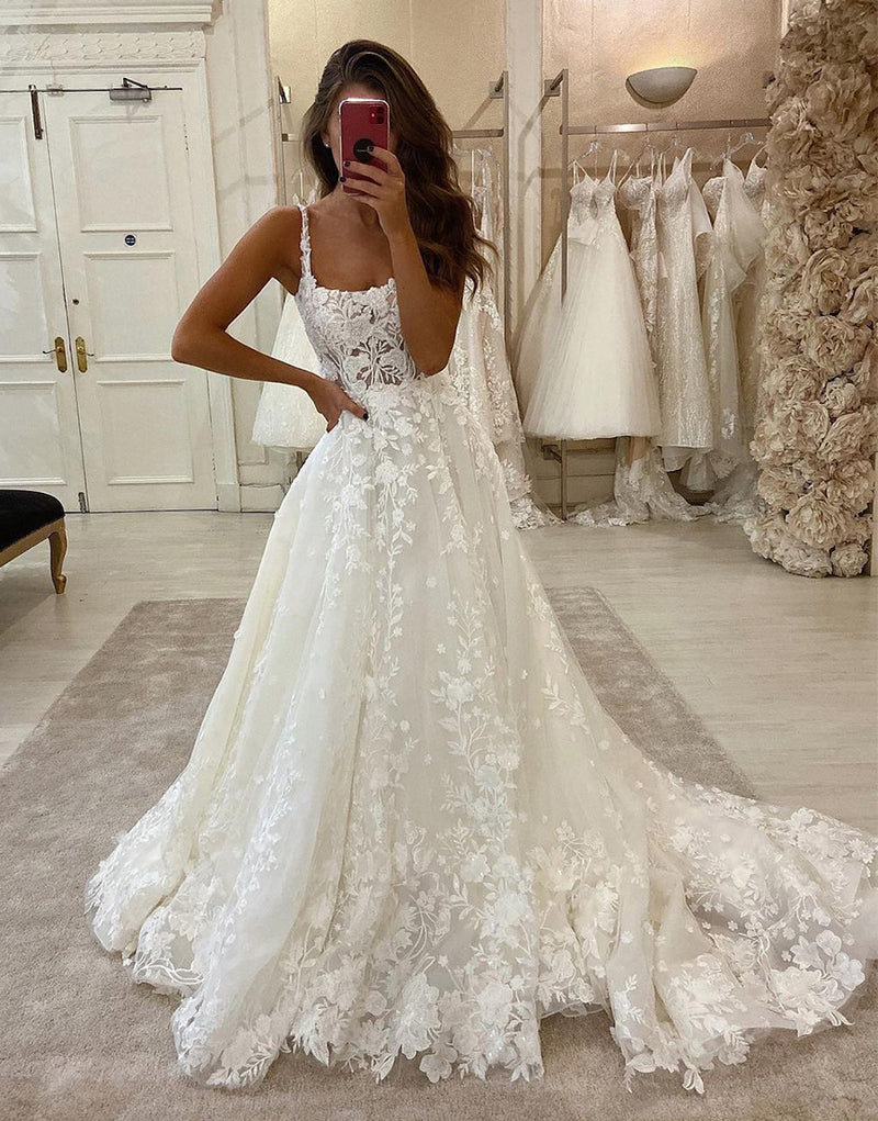 OEM-21 OEM-21 Suspender , high-end lace appliqué A-line wedding dress - wholesale wedding dress