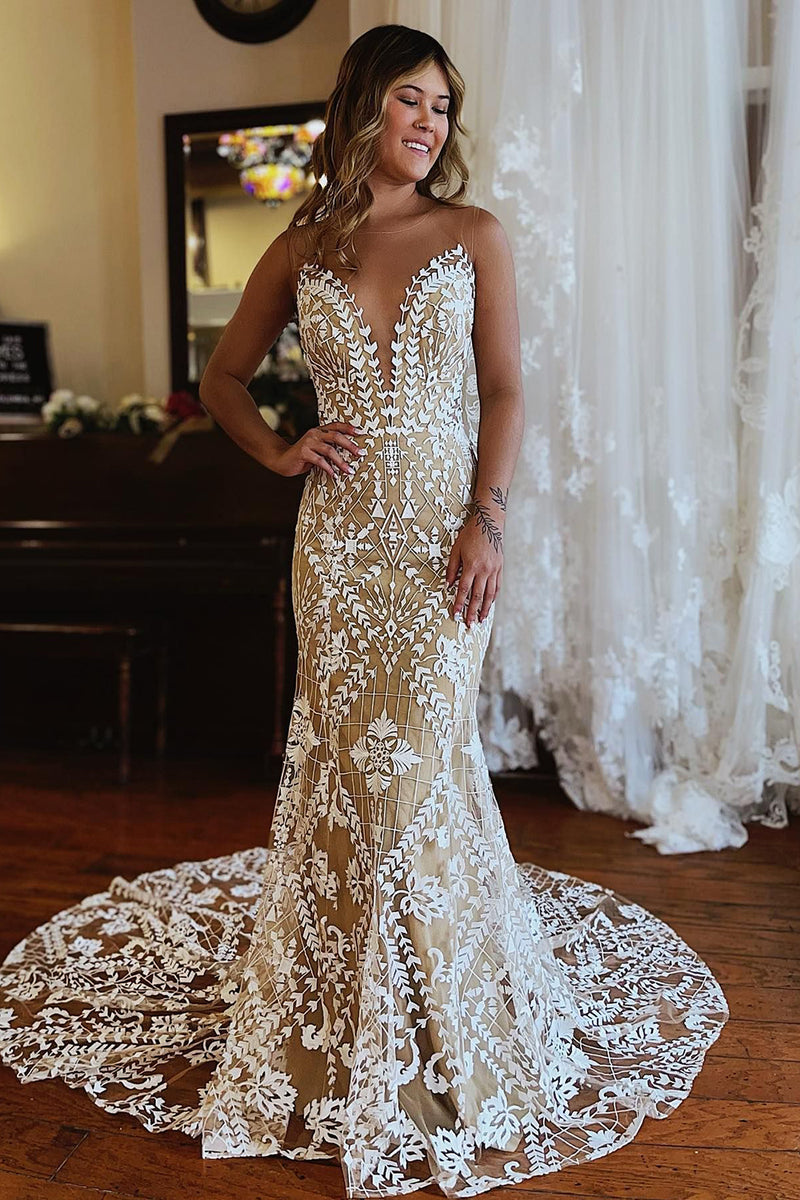 OEM-24 OEM-24 Deep V neckline with premium lace appliqués - wholesale wedding dress