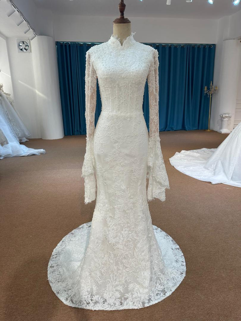 OEM-26-23 OEM-26-23 Modest Long Sleeve Mermaid Wedding Dress – Muslim-Friendly Fishtail Gown with Ba… - wholesale wedding dress
