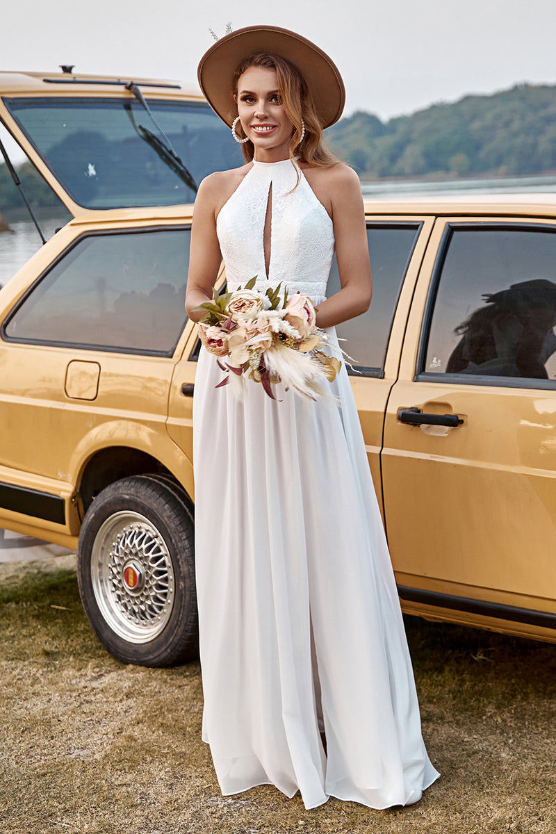 OEM-5 OEM-5 Sleeveless halter neckline, vented hem, A-line - wholesale wedding dress