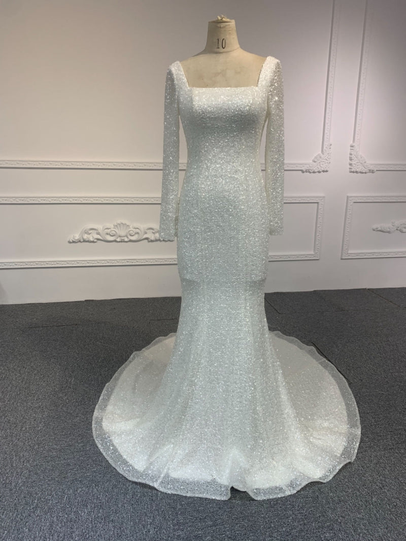 OEM#-703 OEM# 703 Long sleeve square neck slim fit Mermaid wedding dress - wholesale wedding dress
