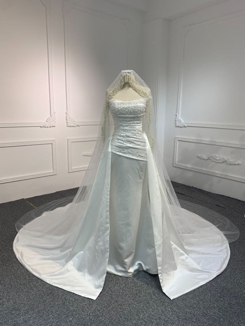 OEM23-25 OEM23-25 Long-sleeve premium satin pearl mermaid dress+detachable tail - wholesale wedding dress