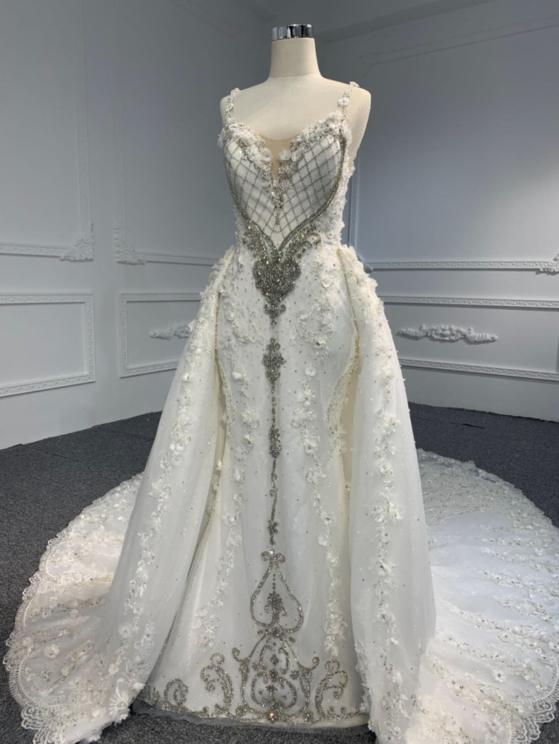 OEM23-35 OEM23-35 Spaghetti straps backless luxury 3D flower Mermaid Dress + detachable tail - wholesale wedding dress