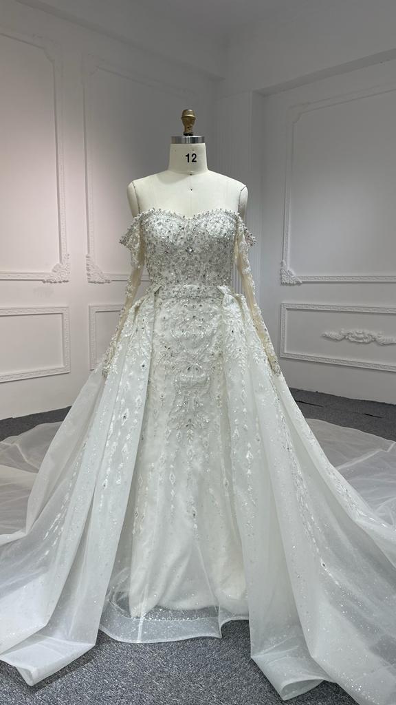 OEM23-38 OEM23-38 ONE-SHOULDER LONG-SLEEVED 3D LACE BEADED WEDDING DRESS MERMAID - wholesale wedding dress