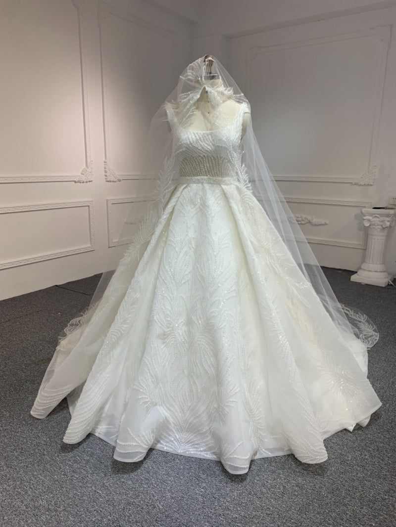 OEM23-40 OEM23-40 Sleeveless feather dress + detachable skirt, luxurious beading - wholesale wedding dress