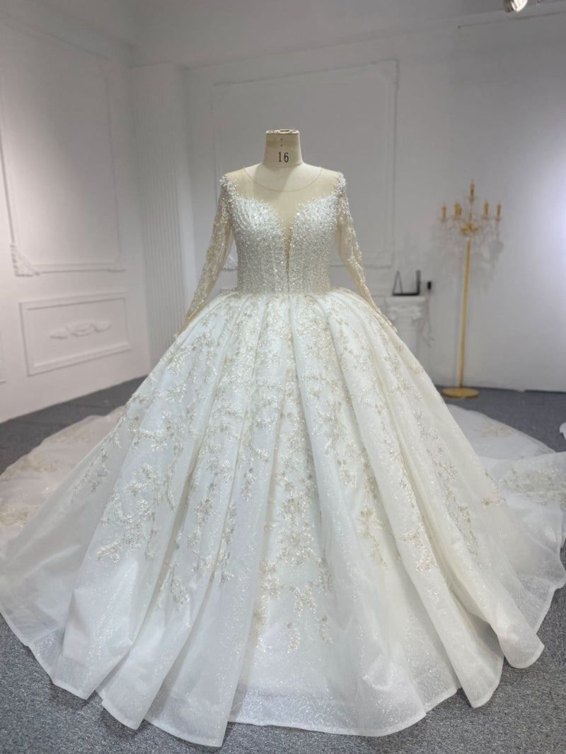 OEM23-43 OEM23-43 BLING CRYSTAL BEADED WEDDING GOWN WITH 2 METERS TAIL - wholesale wedding dress
