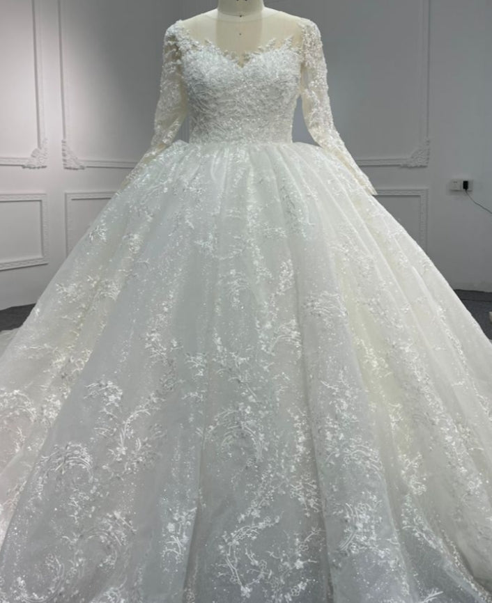 OEM24-1 OEM24-1 LONG SLEEVE V-NECK LUXURIOUS BALL GOWN DRESS - wholesale wedding dress