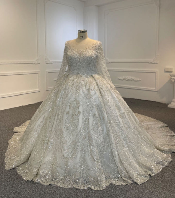 OEM24-10 OEM24-10 LONG-SLEEVED HEAVY BEADED WITH SEQUINS WEDDING DRESS - wholesale wedding dress