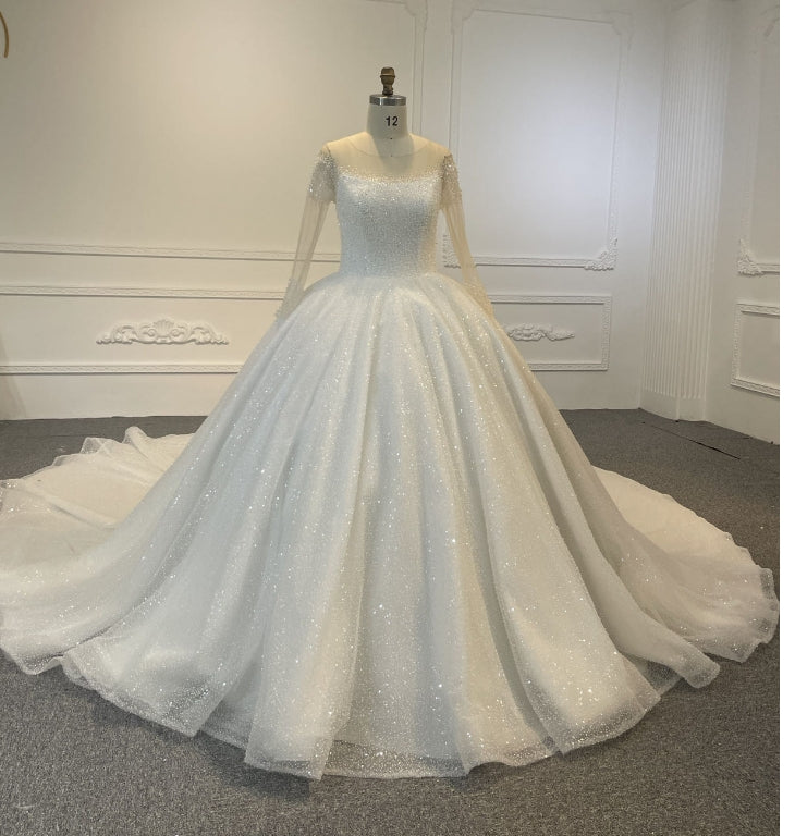 OEM24-15 OEM24-15 THE UPPER BODY BEADED LUXURY LONG SLEEVE BALL GOWN - wholesale wedding dress