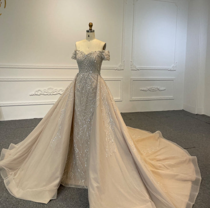 OEM24-18 OEM24-18 OFF SHOULDER MERMAID DIAMOND WEDDING DRESS WITH DETACHABLE TAIL - wholesale wedding dress