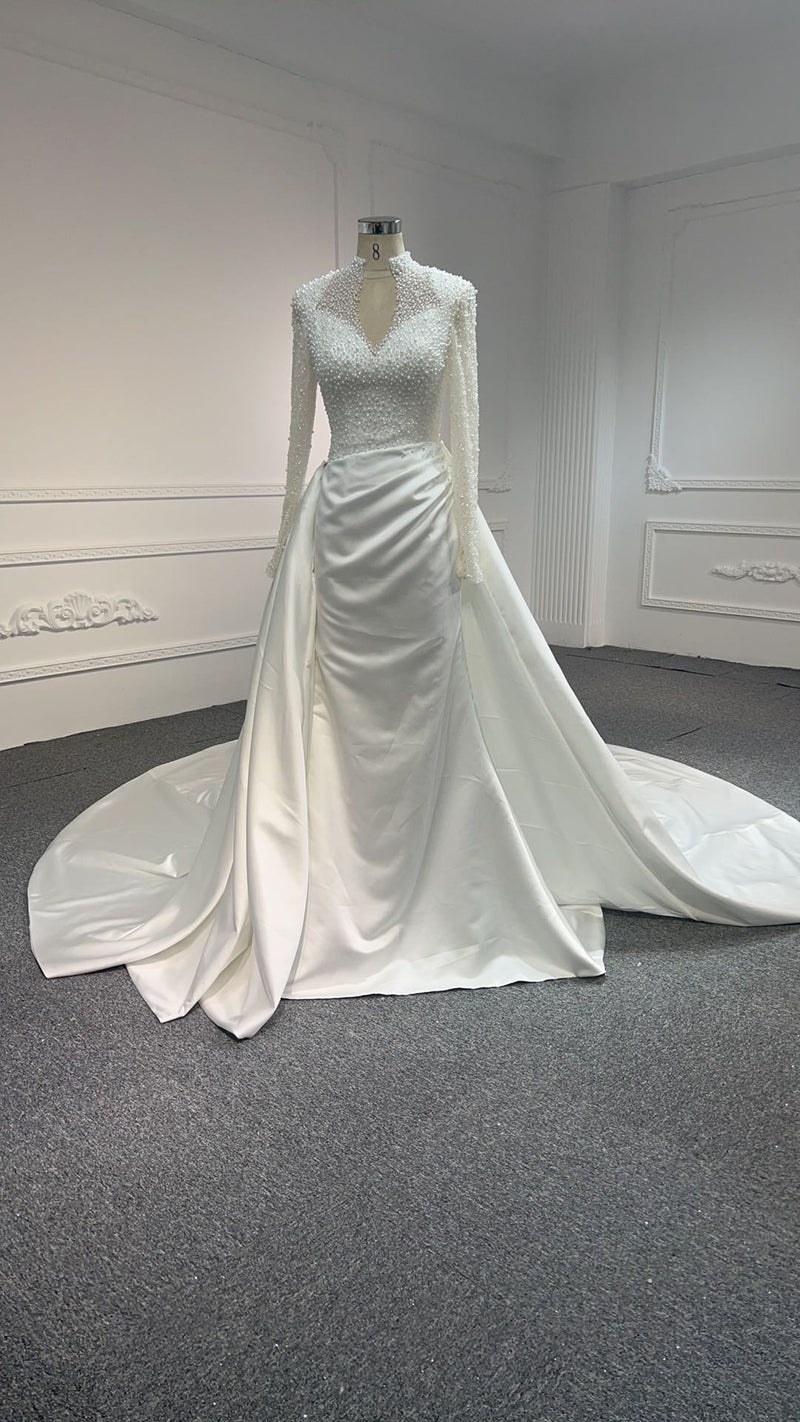 OEM24-5 OEM24-5 LUXURIOUS BEADED SATIN MERMAID WEDDING DRESS DETACHABLE TRAIN - wholesale wedding dress