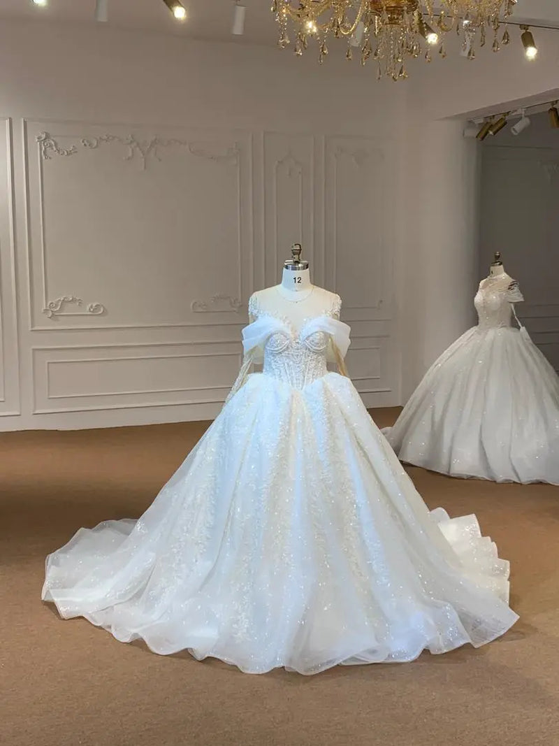 OEM26-10 OEM26-10 White Long Sleeve Ball Gown Wedding Dress | Elegant Bridal Gown - wholesale wedding dress