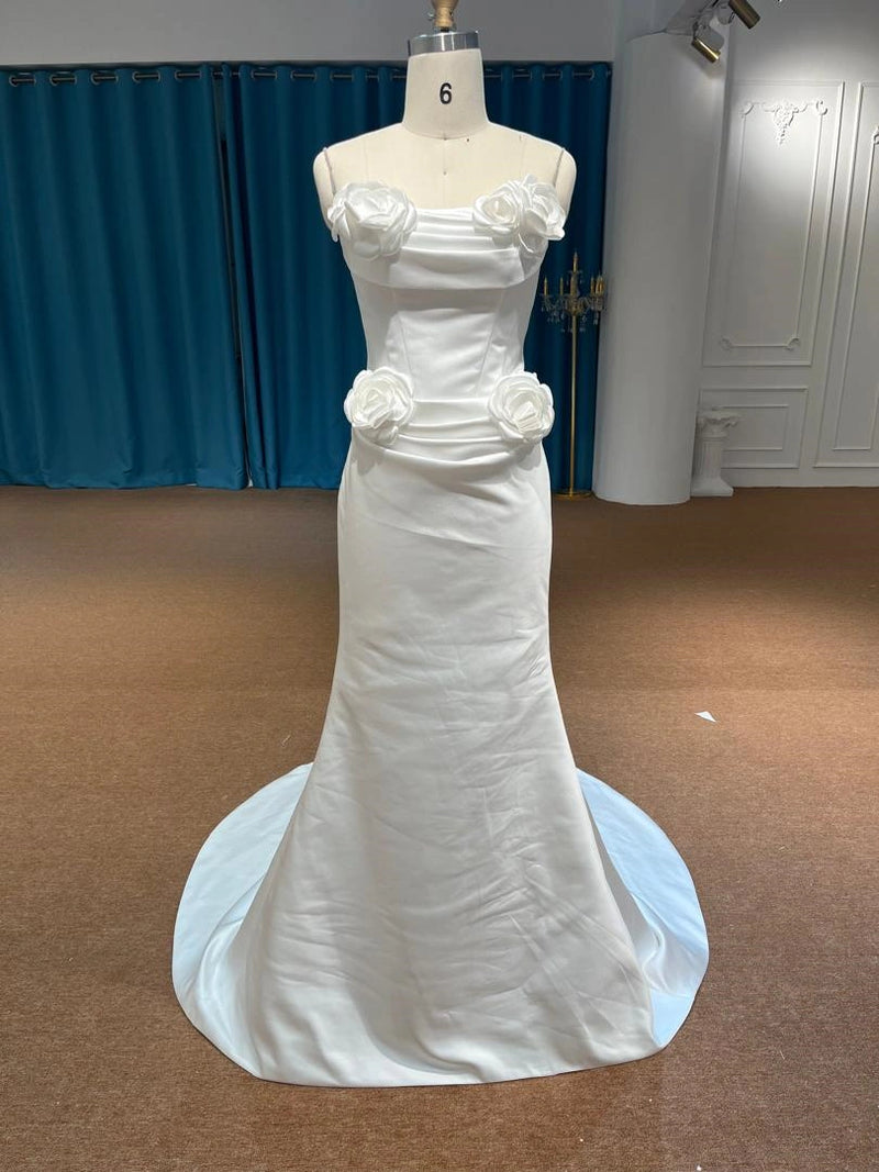 OEM26-14 OEM26-14 Custom Made White Satin Mermaid Wedding Dress – Elegant Fishtail Gown with Corset… - wholesale wedding dress