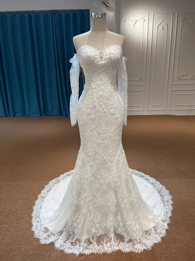 OEM26-15 OEM26-15 Long Sleeve White Mermaid Wedding Dress – Lace Fishtail Bridal Gown - wholesale wedding dress