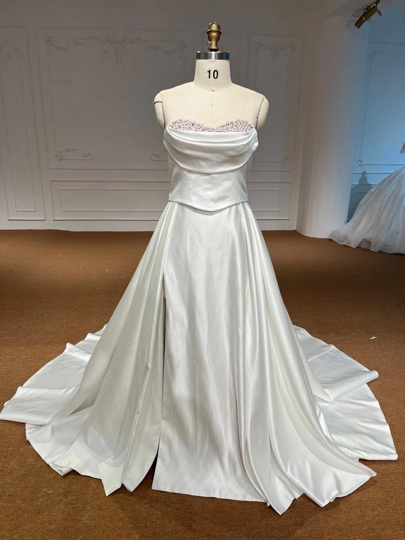 OEM26-16 OEM26-16 White Satin Sleeveless Wedding Dress – Elegant Bridal Gown with Back Zipper - wholesale wedding dress