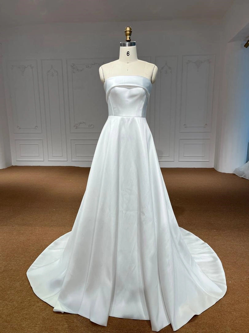 OEM26-17 OEM26-17 White Satin Ball Gown Wedding Dress – Sleeveless Bridal Gown with Back Zipper - wholesale wedding dress