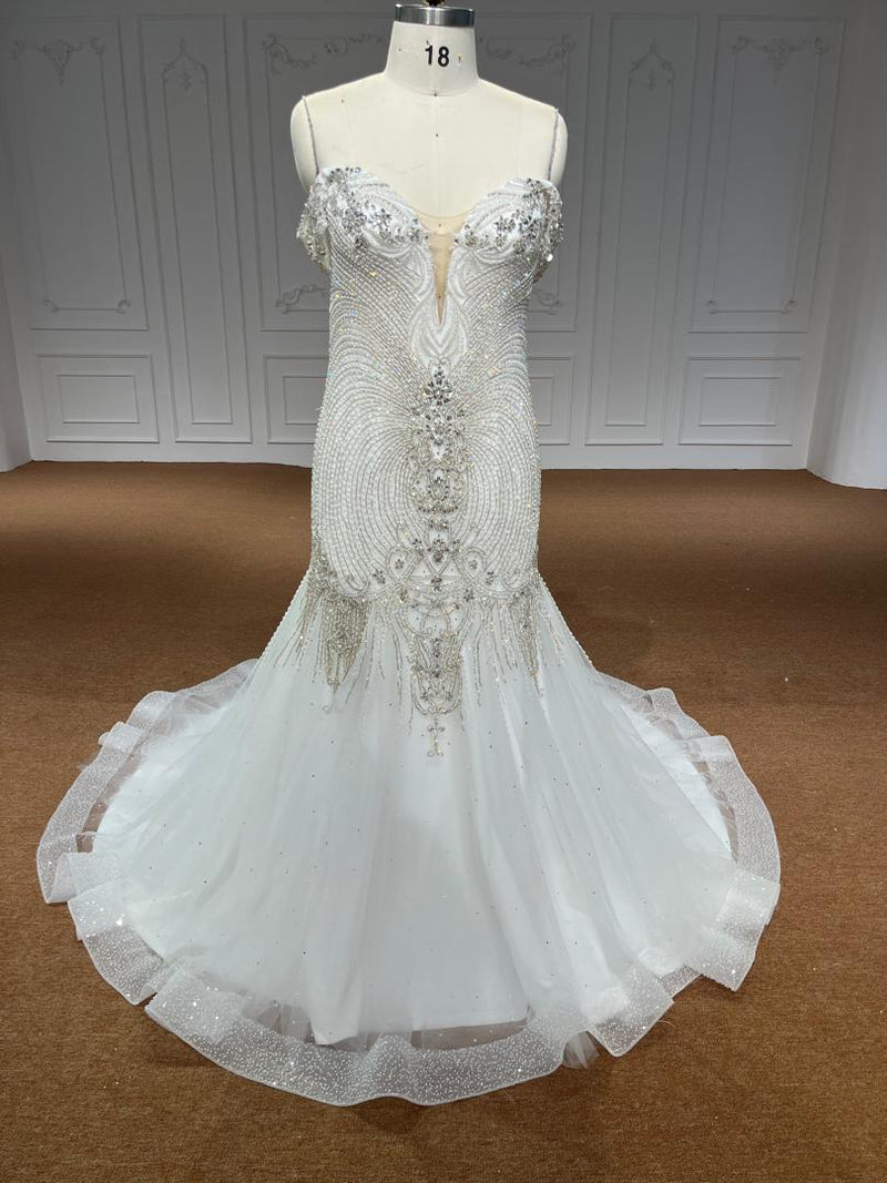 OEM26-18 OEM26-18 Beaded Mermaid Wedding Dress – Strappy Fishtail Gown with Back Zipper - wholesale wedding dress