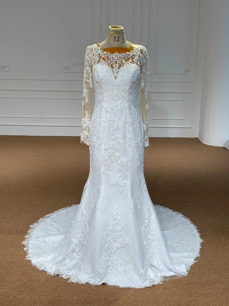 OEM26-20 OEM26-20 Lace Mermaid Wedding Dress – Long Sleeve Fishtail Gown with Back Zipper - wholesale wedding dress