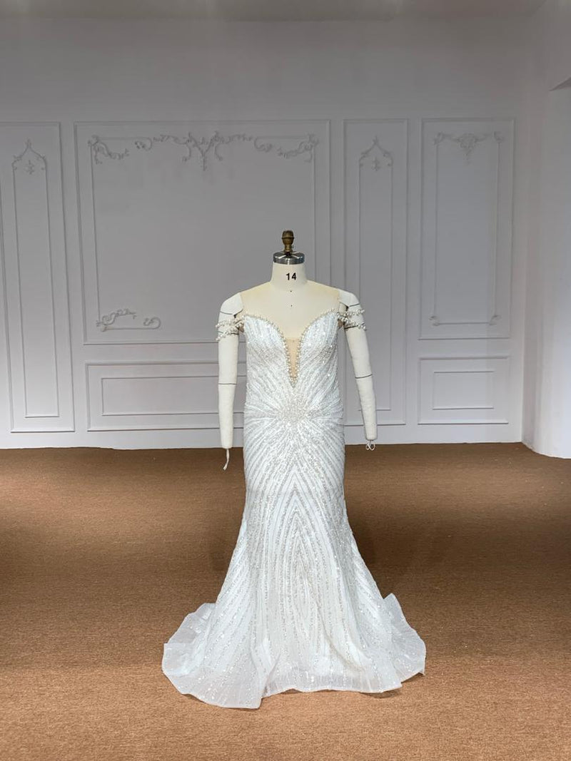 OEM26-35 OEM26-35 Two-Piece Mermaid Wedding Dress – Detachable Skirt Bridal Gown with Pearl Veil - wholesale wedding dress