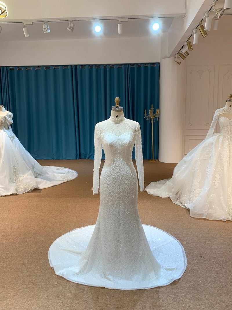 OEM26-41 OEM26-41 Modest Long Sleeve Mermaid Wedding Dress – Muslim-Friendly Fishtail Gown with Bac… - wholesale wedding dress