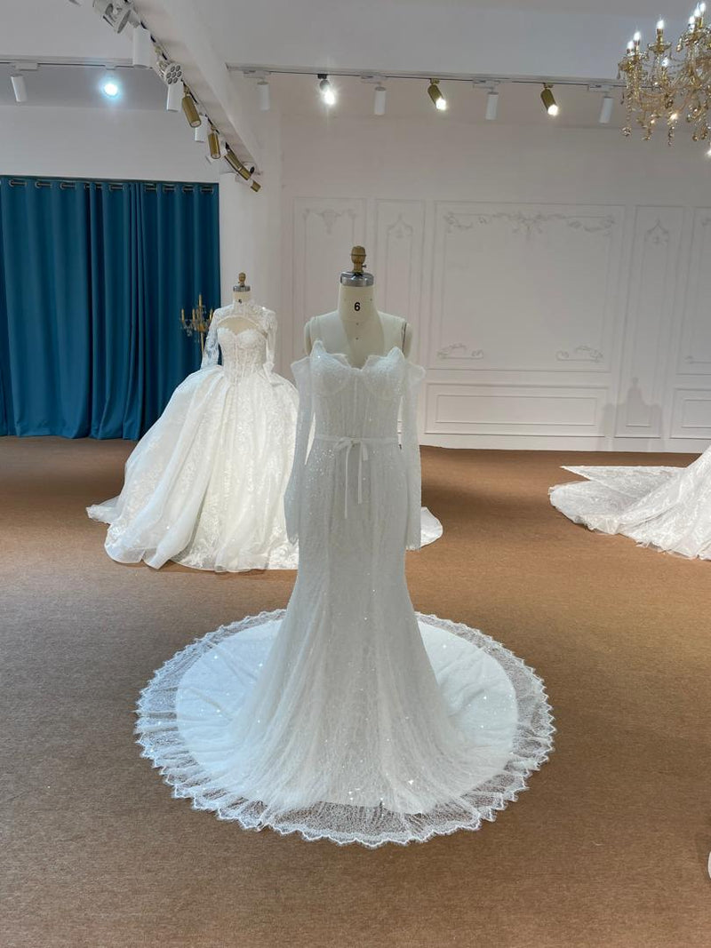 OEM26-51 OEM26-51 Long Sleeve French Lace Mermaid Wedding Dress – Fishtail Gown with Back Lace-Up - wholesale wedding dress