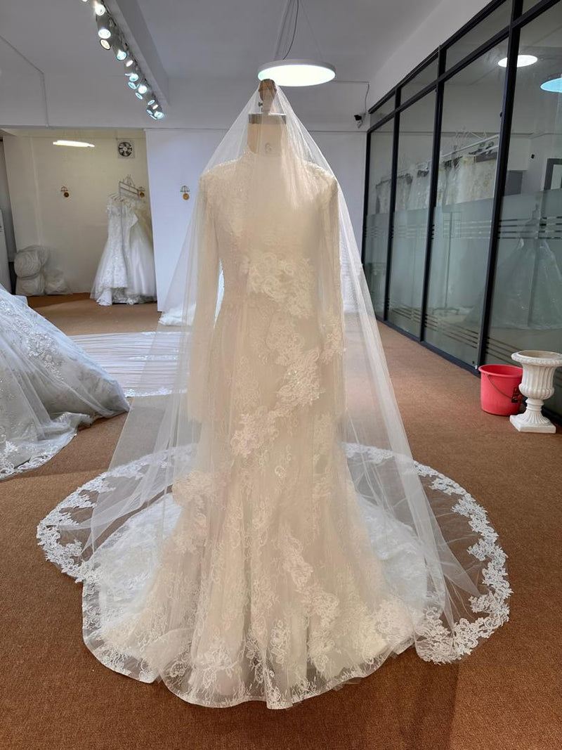OEM26-53 OEM26-53 Modest Long Sleeve A-Line Wedding Dress – Muslim-Friendly Bridal Gown with Back Z… - wholesale wedding dress