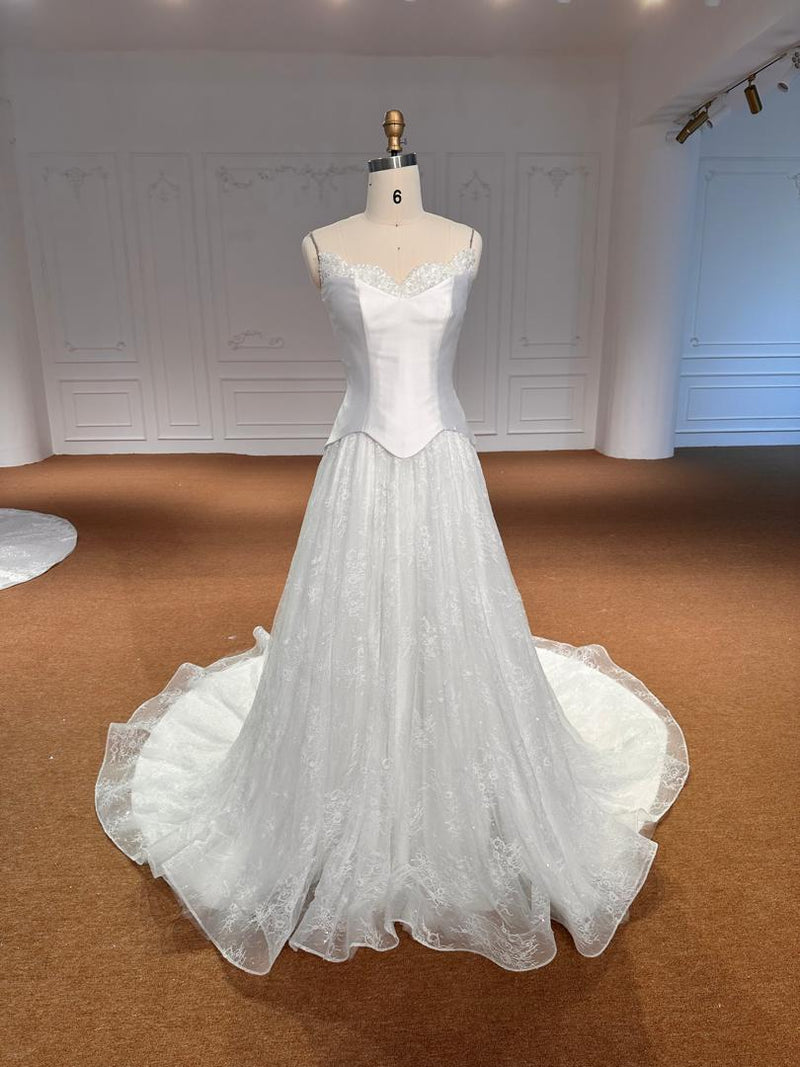 OEM26-55 OEM26-55 Sleeveless Satin and Lace A-Line Wedding Dress – Mixed Fabric Bridal Gown with Ba… - wholesale wedding dress