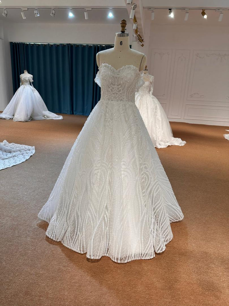 OEM26-60 OEM26-60 Heavy Beaded A-Line Wedding Dress – Embellished Bridal Gown with Back Lace-Up - wholesale wedding dress