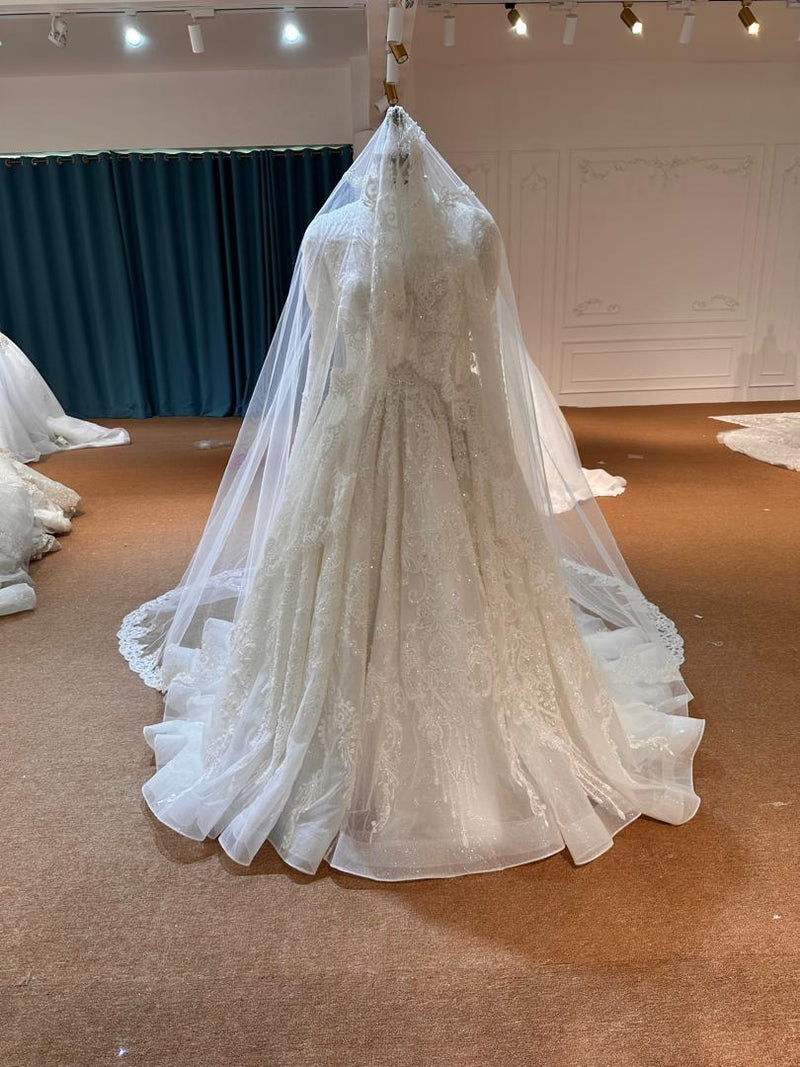 OEM26-63 OEM26-63 Modest High Neck A-Line Wedding Dress – Muslim-Friendly Bridal Gown with Matching… - wholesale wedding dress