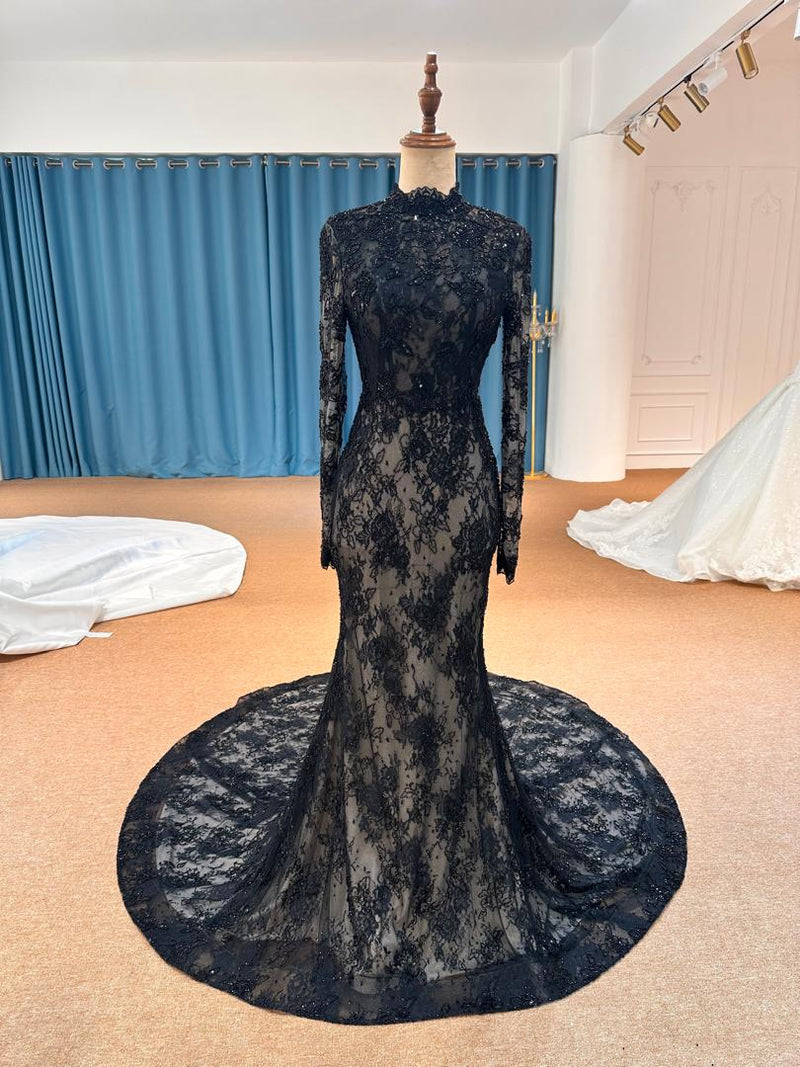 OEM26-68 OEM26-68 Long Sleeve Black Mermaid Wedding Dress – Fishtail Gown with Back Zipper - wholesale wedding dress