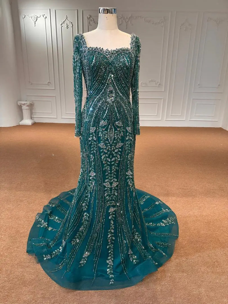 OEM26-7 OEM26-7 Deep Green Long Sleeve Mermaid Wedding Dress | Lace Fishtail Bridal Gown - wholesale wedding dress