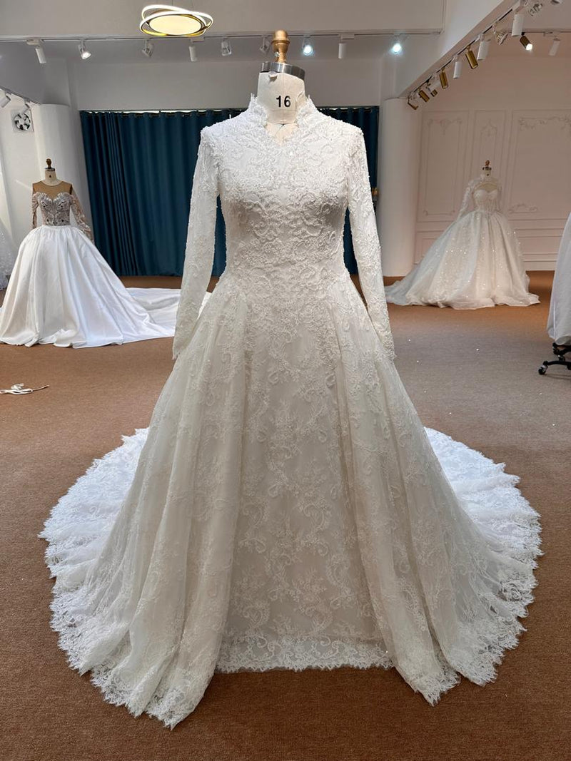OEM26-73 OEM26-73 Modest Long Sleeve A-Line Wedding Dress – Muslim-Friendly Bridal Gown with Back Z… - wholesale wedding dress