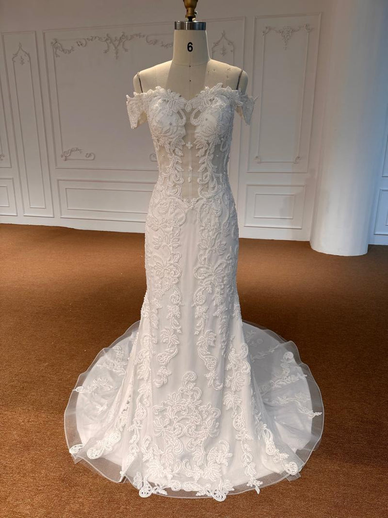 OEM26-75 OEM26-75 Off-Shoulder Mermaid Wedding Dress – Fishtail Gown with Back Lace-Up and Sweep Tr… - wholesale wedding dress