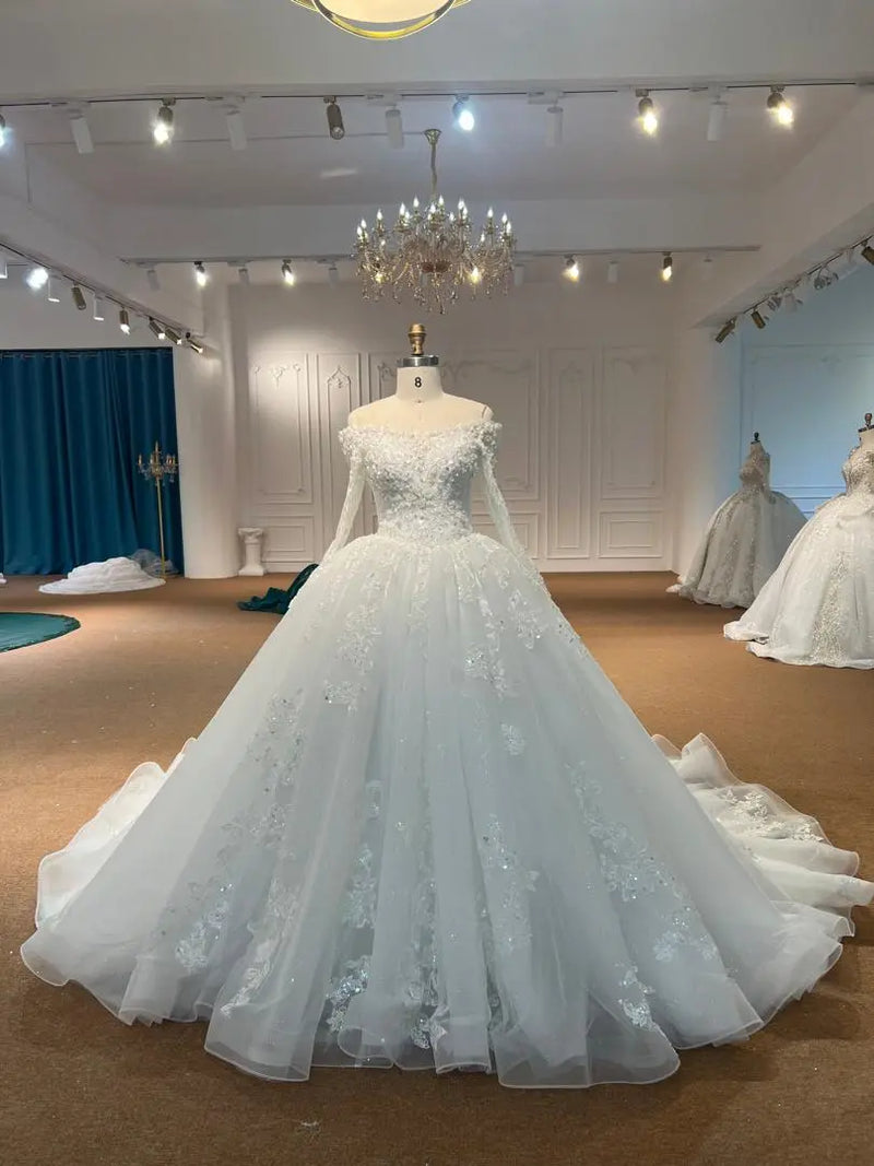 OEM26-8 OEM26-8 White Long Sleeve Ball Gown Wedding Dress | Classic Lace Bridal Gown - wholesale wedding dress