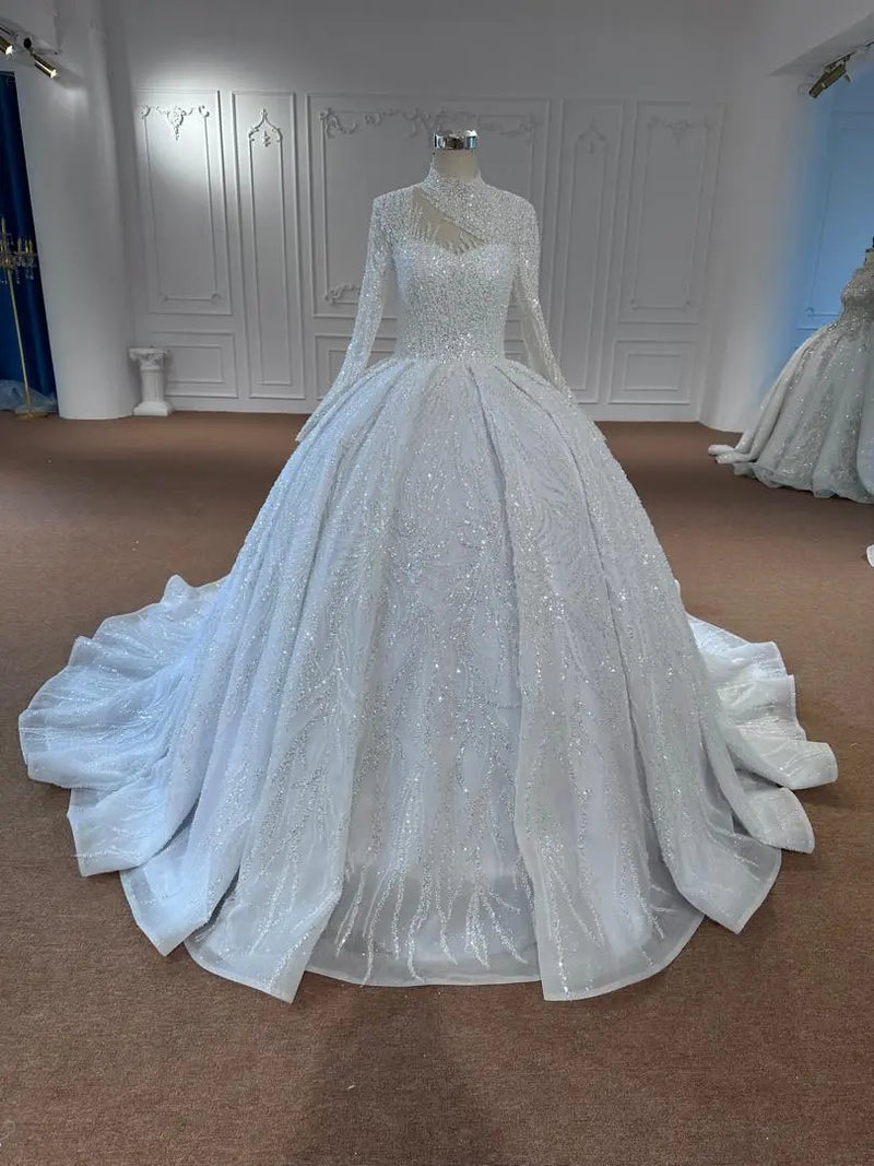 OEM26-9 OEM26-9 White Long Sleeve Muslim Wedding Dress | Modest Ball Gown with Corset Back - wholesale wedding dress