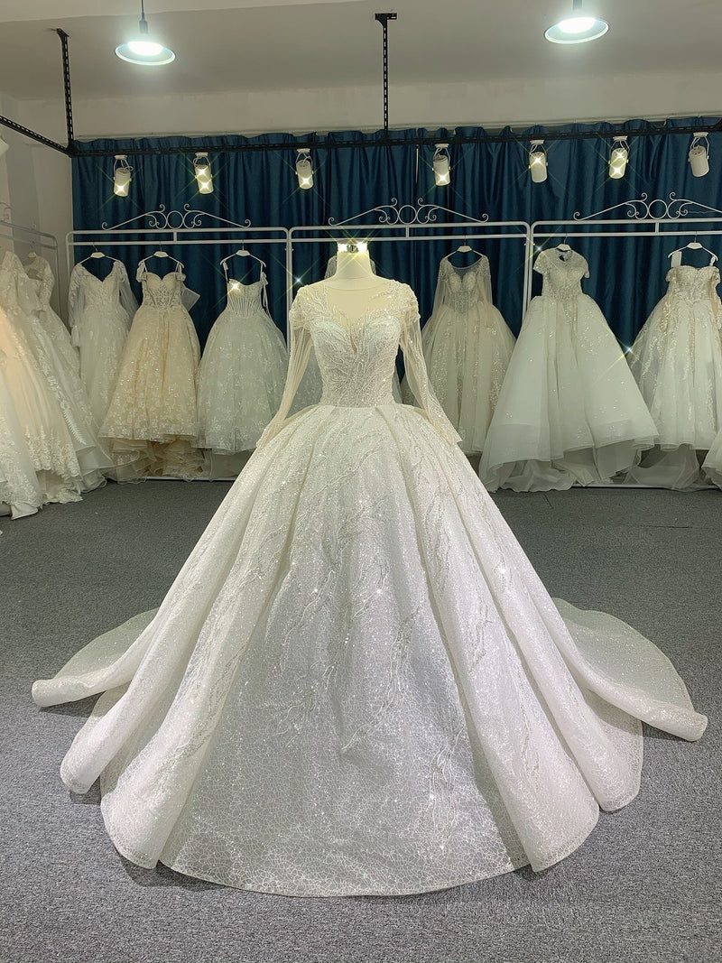 OEM26-901 OEM luxury glitter long sleeves wedding dress - wholesale wedding dress
